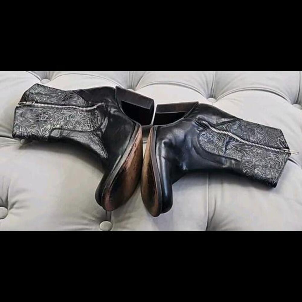Pistolero Black Leather Silver Floral Zip Up Cowboy Boots Mens Shoes Sz 26.5 7.5